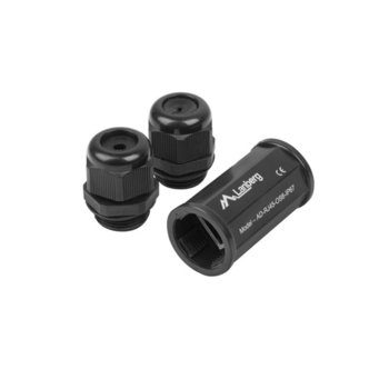 Удължител /съединител/ за мрежа Lanberg AD-RJ45-OS6-IP67, от RJ-45(м) към RJ-45(ж), Cat 6, водоустойчив, черен | JAR Computers Lanberg AD-RJ45-OS6-IP67