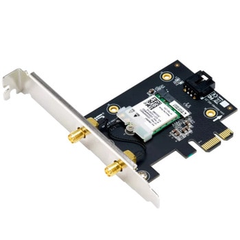 Мрежови адаптер Asus PCE-AX1800, 1800Mbps, 2.4GHz(574 Mbps)/5GHz(1201 Mbps), Wireless-AX, външни антени | JAR Computers ASUS PCE-AX1800 90IG07A0-MO0B00