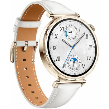 Смарт часовник Huawei Watch GT5 41мм Vili-B19L (White Leather), 1.32" (3.35cm) AMOLED дисплей, Bluetooth, GPS, оптичен сензор за пулс, до 7 дни време на работа, 5ATM, бяла композитна кожена каишка | JAR Computers Huawei Watch GT5 Jana-B19L White Leather