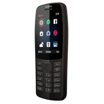 GSM Nokia 210 (черен), поддържа 2 sim карти, 2.4" (6.096 cm) QVGA TFT дисплей, 16MB Flash памет (+microSDHC), VGA камера, 82g image