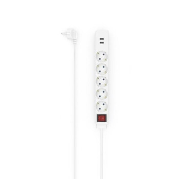 Разклонител Hama 223183, 5 гнезда, 2x USB-A, 1.4 m, бял | JAR Computers Разклонител Hama 223183