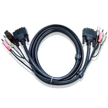 KVM кабел ATEN 2L-7D02U, DVI, Single Link, DVI-D M + USB type A M + 2 Audio plugs >> DVI-D M + USB type B M + 2 Audio plugs, 1.8 м | JAR Computers ATEN 2L-7D02U