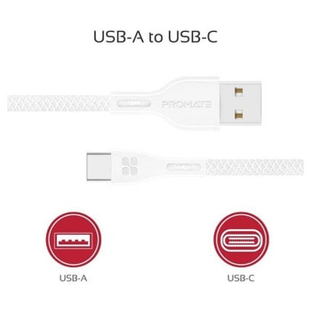 кабел promate usb a м to usb c м 1.2m white