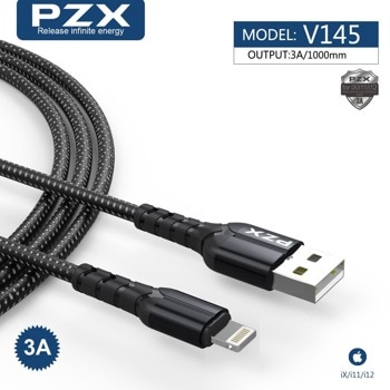 Кабел PZX V145, от USB A(м) към Lightning(м), 1m, черен | JAR Computers PZX V145 3А 08033080