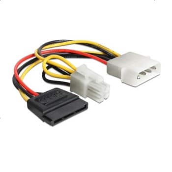 Захранващ кабел DeLock 60127, Molex 4pin(м) към SATA 15pin(ж)/PCI-E 4pin(м), 0.15m | JAR Computers DeLock Molex 4 pin - SATA 15 pin + PCI-E P4