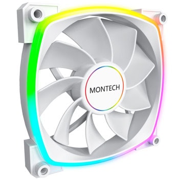 Вентилатор 140mm, Montech RX140 PWM, 4-pin, 1600rpm, ARGB подсветка, бял | JAR Computers Montech RX140 PWM White RX140-PWM-WH