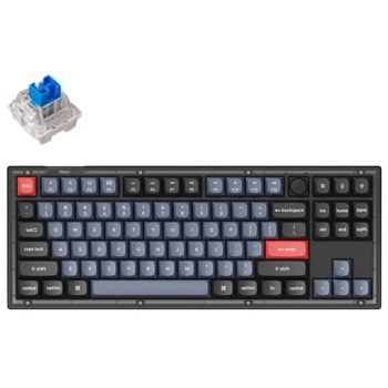 Клавиатура Keychron V3-C2 TKL QMK Frosted Black, механична, Keychron K Pro Blue суич, гейминг, RGB подсветка, мултимедиен бутон, черна, USB | JAR Computers Keychron V3 TKL Knob Version Blue Switch V3-C2