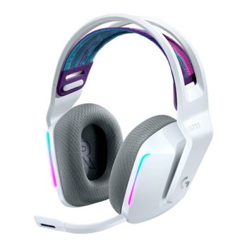 Слушалки Logitech G733 (981-000883), безжични, микрофон, 40mm говорители, до 29 часа време за работа, 20 Hz - 20 kHz, подсветка, бели | JAR Computers Logitech G733 White 981-000883