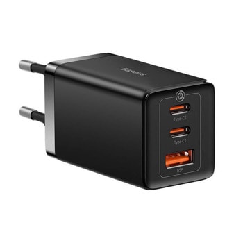 Зарядно устройство Baseus CCGP120201, от контакт към 1 x USB-A(ж) и 2 x USB-C(ж), 65W, черно | JAR Computers Зарядно устройство Baseus CCGP120201