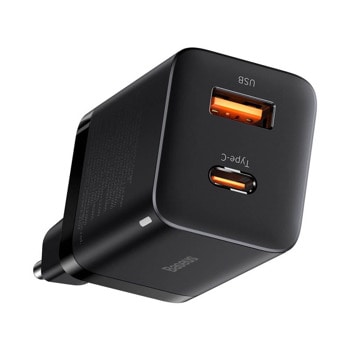 Зарядно устройство Baseus Super Si Pro (CCSUPP-E01), от контакт към USB A(ж)/USB C(ж), 12V/2.5A, черно, 30W | JAR Computers Baseus Super Si Pro CCSUPP-E01
