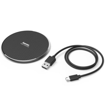 Безжично зарядно Hama QI-FC10, от USB Micro B(ж) към безжично зареждане, 5V/2A ; 9V/1.67A, черно, с включен USB micro B(м) кабел | JAR Computers HAMA-188318