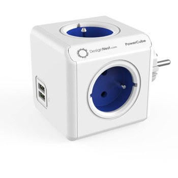 Разклонител DesignNest PowerCube Original 1202BL, 4 гнезда, тип "куб", 2x USB-A, син | JAR Computers DesignNest PowerCube Original 1202BL