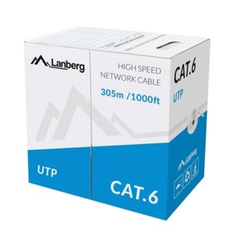 Kабел Lanberg, UTP, Cat6, 305m, сив | JAR Computers Lanberg LAN cable UTP CAT.6 305m solid CCA, grey