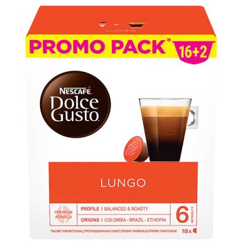 Кафе капсули Nescafe Dolce Gusto Lungo Promo Promo pack 16+2, 18 напитки | JAR Computers Nescafe Lungo Promo Promo pack 16+2 18 напитки