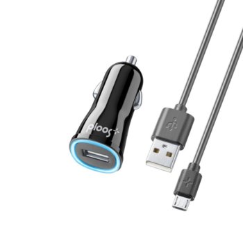 Зарядно за кола Ploos 6540 с включен micro-USB кабел, от авт. запалка към USB A(ж), 12V, 1A, черно | JAR Computers Зарядно за кола 12V Ploos microUSB кабел 1А Черно