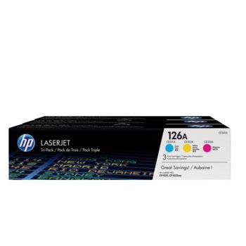 КАСЕТА ЗА HP COLOR LASER JET CP1025/1025NW Print Cartridge 126A - TRIPLE PACK - C/M/Y - CE311/312/313 - P№ CF341AM - заб.: 3x1000k | JAR Computers КАСЕТА ЗА HP COLOR LASER JET CP1025/1025NW Print…