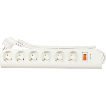 Разклонител Belkin F9E600fr1M, 6 гнезда, защита от токови удари, бутон за вкл./изкл., 1m кабел, бял | JAR Computers Belkin F9E600fr1M