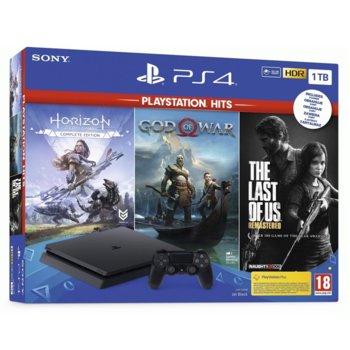 Конзола PlayStation 4 Slim в комплект с 3 игри (God of War + Horizon Zero Dawn + The Last Of Us), 1TB, черен | JAR Computers PS4 Slim 1TB Hits Bundle