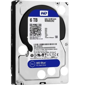 Твърд диск 6TB WD Blue PC, SATA 6 Gb/s, 5400 rpm, 64MB, 3.5" (8.89 cm) | JAR Computers HDD 6TB WD Blue