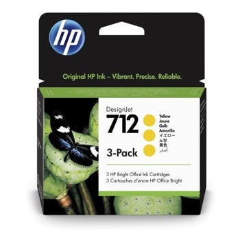 Касета за HP DesignJet T230/T250/T630/T650 24-in T630/T650 36-in, Yellow, - 3ED79A - HP - Заб.: 3x29ml капацитет | JAR Computers HP 712 Yellow Ink Cartridge 3-Pack 3ED79A