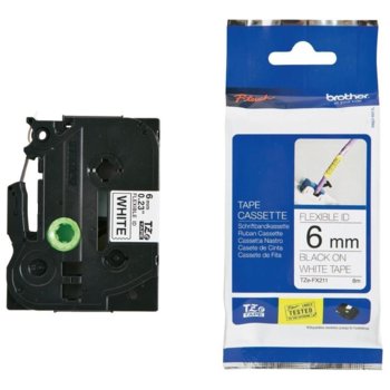 ЛЕНТА ЗА ЕТИКЕТНИ ПРИНТЕРИ BROTHER ТИП TZ - 6mm BLACK on White, Laminated, P№TZe-FX211 | JAR Computers Brother TZe-FX211