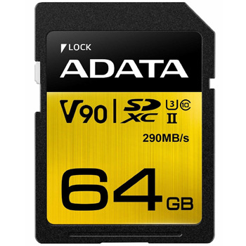 Карта памет 64GB SDXC, A-Data Premier ONE, Class 10, UHS-II, U3, скорост на четене до 290MB/s, скорост на запис до 260MB/s | JAR Computers Карта памет 64GB SDXC A-Data Premier ONE UHS-II