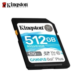 Карта памет 512GB SDXC, Kingston Canvas GO! +, Class 10, скорост на четене 170 MB/sec, скорост на запис 90 MB/sec | JAR Computers 512G SD KINGSTON CANVAS GO+