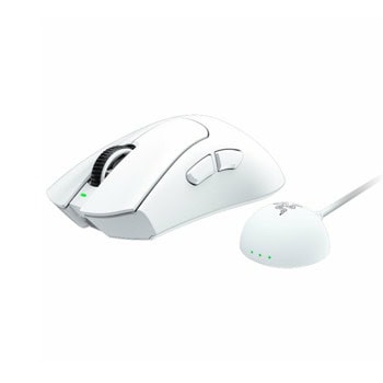 Мишка Razer DeathAdder V4 Pro, оптична (45 000 dpi), жична/безжична, USB-A, USB-C, бяла, Razer Focus Pro 45K Optical Sensor Gen-2, Razer Optical Mouse Switches Gen-4, 6 програмируеми бутона | JAR Computers Razer DeathAdder V4 Pro White RZ01-05330200-R3G1