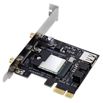 Мрежови адаптер Gigabyte GC-WBAX2400R, 2400Mbps, Wireless AX, 2.4GHz/5GHz/6GHz, PCIe x1, Wi-Fi 6, Bluetooth 5.3 | JAR Computers Gigabyte GC-WBAX2400R