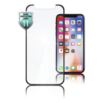 Протектор от закалено стъкло /Tempered Glass/, Hama, за Apple iPhone X, 3D, черен | JAR Computers 3D стъклен протектор HAMA за Apple iPhone X