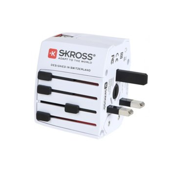 Адаптер Skross 220V, World Adapter, MUV USB -2x USB за 150 държави, Проектиран в Швейцария, универсален | JAR Computers Skross 220V World MUV USB -2x USB