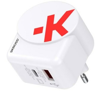 Зарядно устройство Skross Euro USB Charger 1.302424, от контакт към 1x USB-C(ж), 1x USB-A(ж), 5V/3A, бяло | JAR Computers Skross Euro USB Charger 1.302424