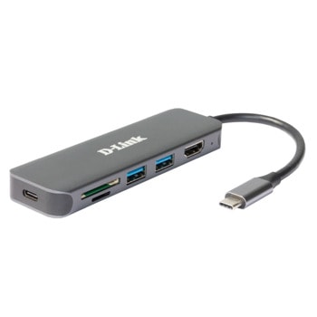 Докинг станция D-Link DUB-2327, от USB C към 1x USB C(PD), 2x USB A, 1x HDMI, 1x SD/MicroSD четец на карти, сива | JAR Computers D-Link DUB-2327