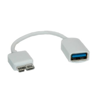 Кабел Roline от USBmicro B(10-pin)(м) към USB A 3.0(ж), 0.15m, бял | JAR Computers Roline USB Micro B(10-pin) - USB 3.0 A 0.15m
