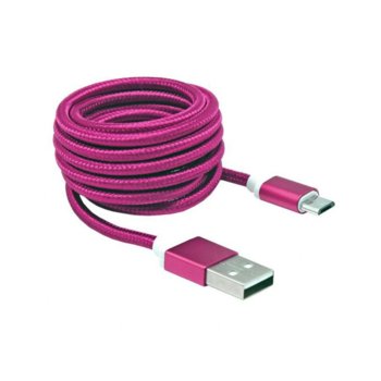 Кабел SBOX USB AM-MICRO-15P, от USB A(м) към USB Micro B(м), 1.5m, сплетена обвивка, розов | JAR Computers SBOX USB AM-MICRO-15P USB A(м) към USB Micro B(м)