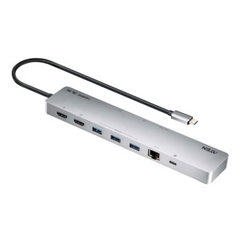Докинг станция ATEN UH3240, от USB-C към 2x USB-C, 3x USB-A, 2x HDMI, 1x AUX, 1x RJ45, 1x SD четец, 1x MicroSD четец, сива | JAR Computers ATEN UH3240