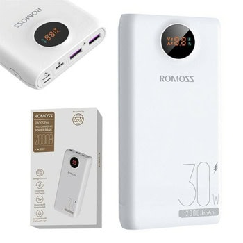 romoss sw20s pro digital display 20000 mah бял
