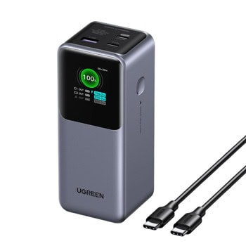 Външна батерия /power bank/ Ugreen PB721, 20 000 mAh, сива, 1x USB-A, 2x USB-C(м), 130W, кабел от USB-C(м) към USB-C(м) | JAR Computers Ugreen PB721 35524B