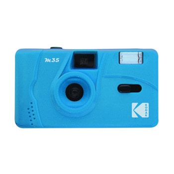 Фотоапарат Kodak M35 blue(син), аналогов за многократна употреба, цветни и черни 35мм филми, 31 mm обектив, 1m фокусно разстояние, светкавица, ръчно зареждане, навиване и пренавиване, 1x ААА батерия image