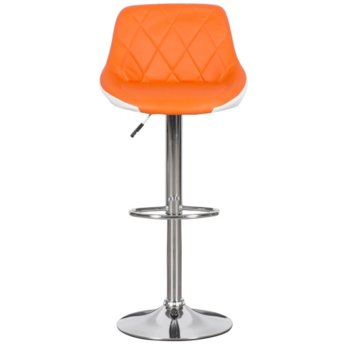 Бар стол Carmen, 3080, хромирана основа и мека, кожена седалка, газов амортисьор за коригиране на височината и степенка, оранжево бял image