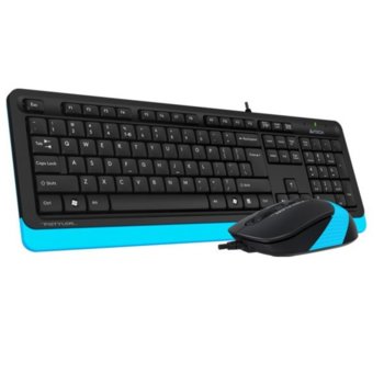 Комплект клавиатура и мишка A4Tech Fstyler F1010, мултимедийни клавиши, кирилизирана, оптична мишка (1600 dpi), USB, сини image