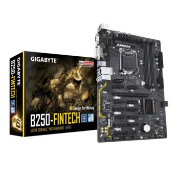 Дънна платка Gigabyte GA B250 FinTech, B250, LGA1151, DDR4, 1x PCI-E x16 3.0(DVI&VGA), 11x PCI-E x1 3.0, 6x SATA 6Gb/s, 4x USB 3.1 Gen1, ATX, предназначена за добив на криптовалути | JAR Computers Gigabyte GA-B250-FinTech