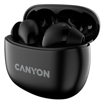 Слушалки Canyon TWS-5, безжични, Bluetooth 5.3, микрофон, до 7.5 часа време на работа, кутия за зареждане, IP33 защита, черни | JAR Computers Canyon TWS-5 Black CNS-TWS5B