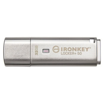 Памет 32GB USB Flash Drive, Kingston IronKey Locker+ 50, USB 3.2 Gen 1, XTS-AES 256-bit енкрипция, сива | JAR Computers KINGSTON IronKey Locker+ 50 - 32GB IKLP50/32GB