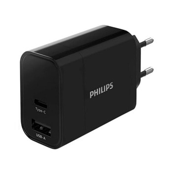 Зарядно устройство Philips DLP2621/12, от контакт към 1x USB-A(ж)/USB-C(ж), 30W, черно | JAR Computers Зарядно устройство Philips DLP2621/12