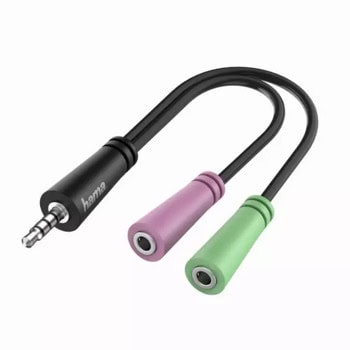 Преходник Hama 200352, от 3.5mm(м) към 2x 3.5mm(ж), 0.1m, черен | JAR Computers Аудио сплитер HAMA 200352