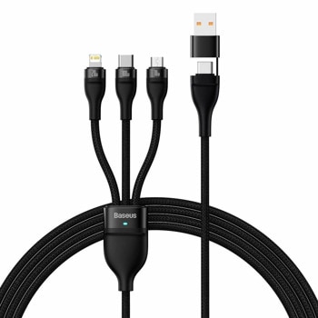 Кабел Baseus Flash Series II, от USB A(м) към USB C(м) / microUSB(м) / Lightning(м), 1.2m, 100W, черен | JAR Computers Baseus Flash Series II CASS030101