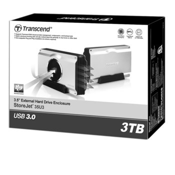 Твърд диск 3TB Transcend StoreJet, сребрист, 3.5" (8.9cm), външен, USB 3.0, 3г.гаранция | JAR Computers Transcend 3TB StoreJet USB3.0 (3.5" SATA)
