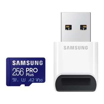 Карта памет 256GB MicroSDXC с USB четец, Samsung PRO Plus, UHS-I U3, скорост на четене до 160MB/s, скорост на запис до 120MB/s image