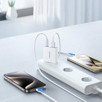 joyroom super slim dual port 20w бял